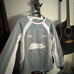 Gray and White Long Sleeve Sweatshirt